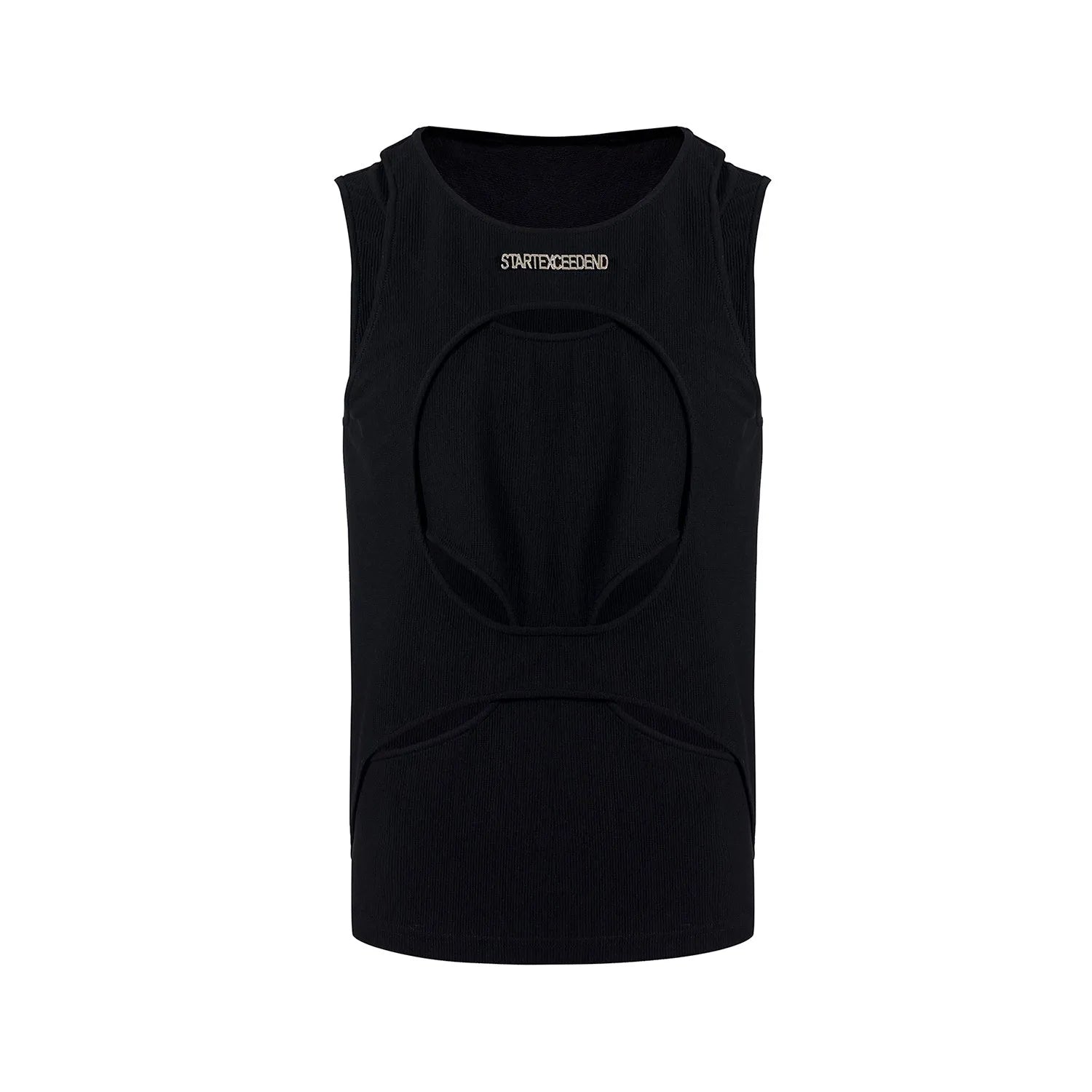 Men's black sleeveless waistcoat with round collar and pullover design