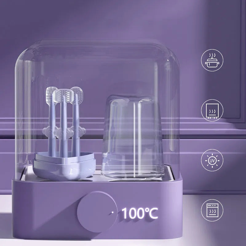 Purple silicone pet toothbrush with soft bristles and small head for cat and dog teeth cleaning