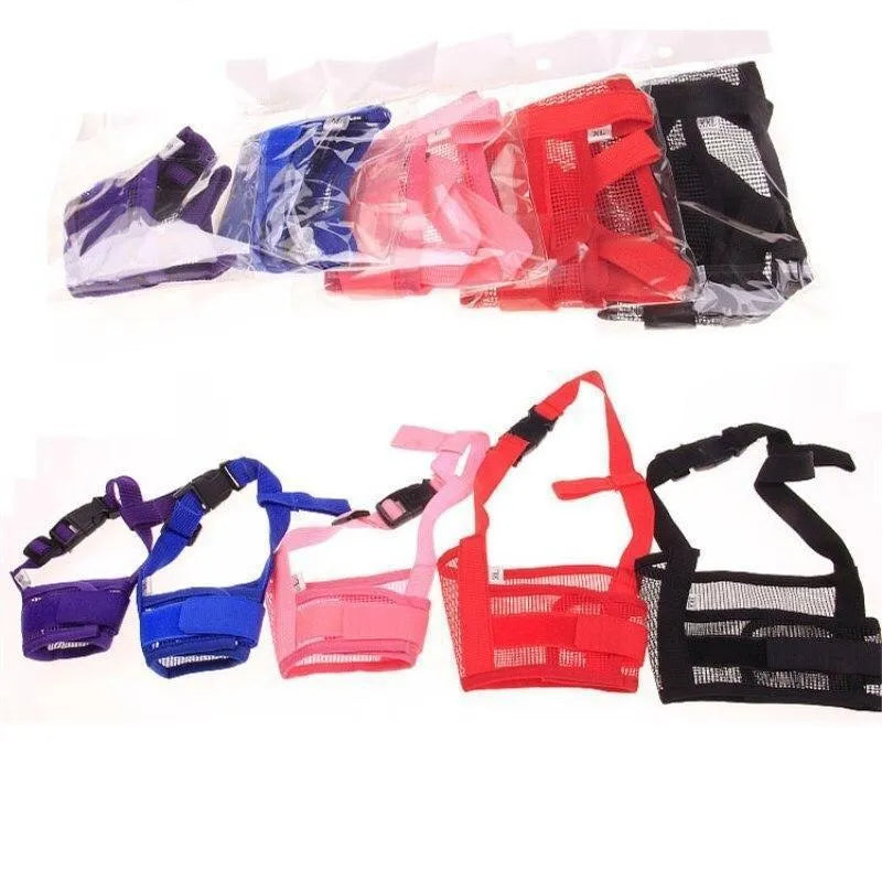 Adjustable plastic dog muzzle in multiple colours and sizes for biting and chewing control