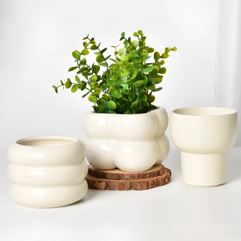Roman column matte yellow ceramic flowerpot with self-absorbent water-saving design