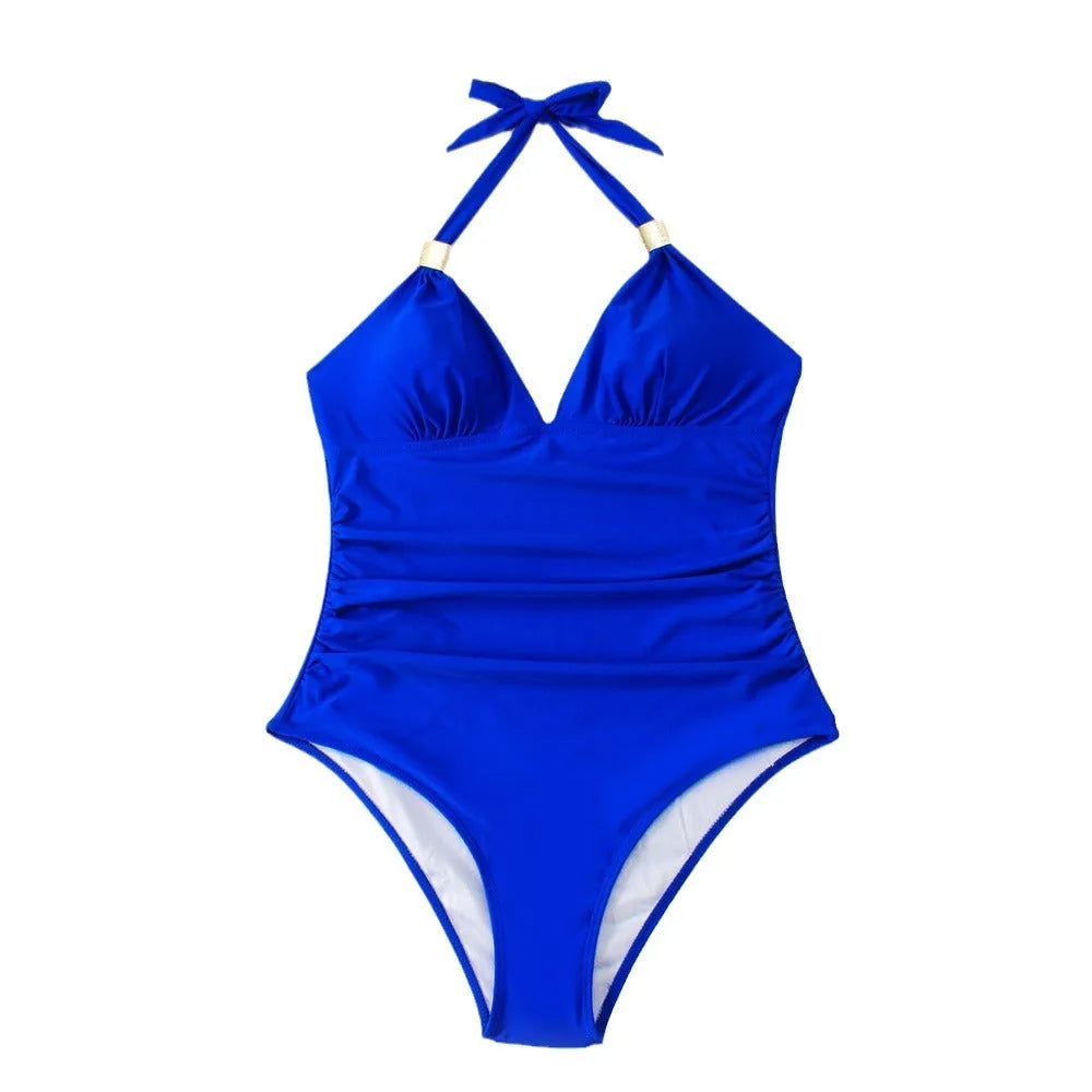 Women's one-piece swimsuit in leopard print showing front and back views