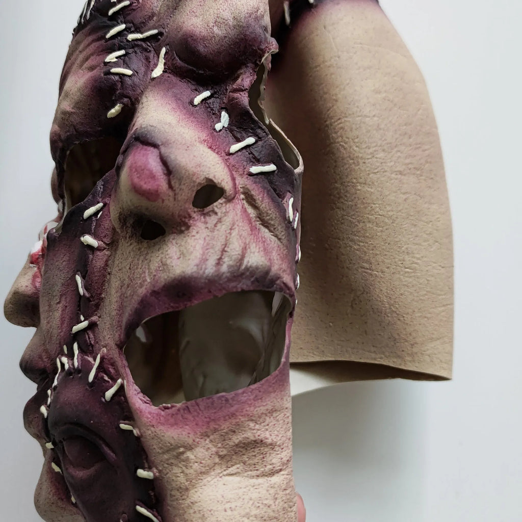 Three-sided grimace horror mask in natural latex for Halloween cosplay