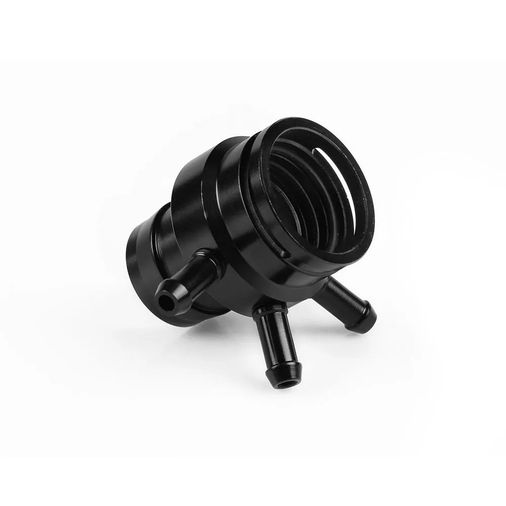 Black and titanium coloured vacuum adapter tee fitting for second generation car engines.
