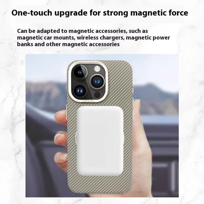 Rotating aluminum alloy bracket phone case in graphite black with carbon fiber pattern drop-resistant shell for Apple