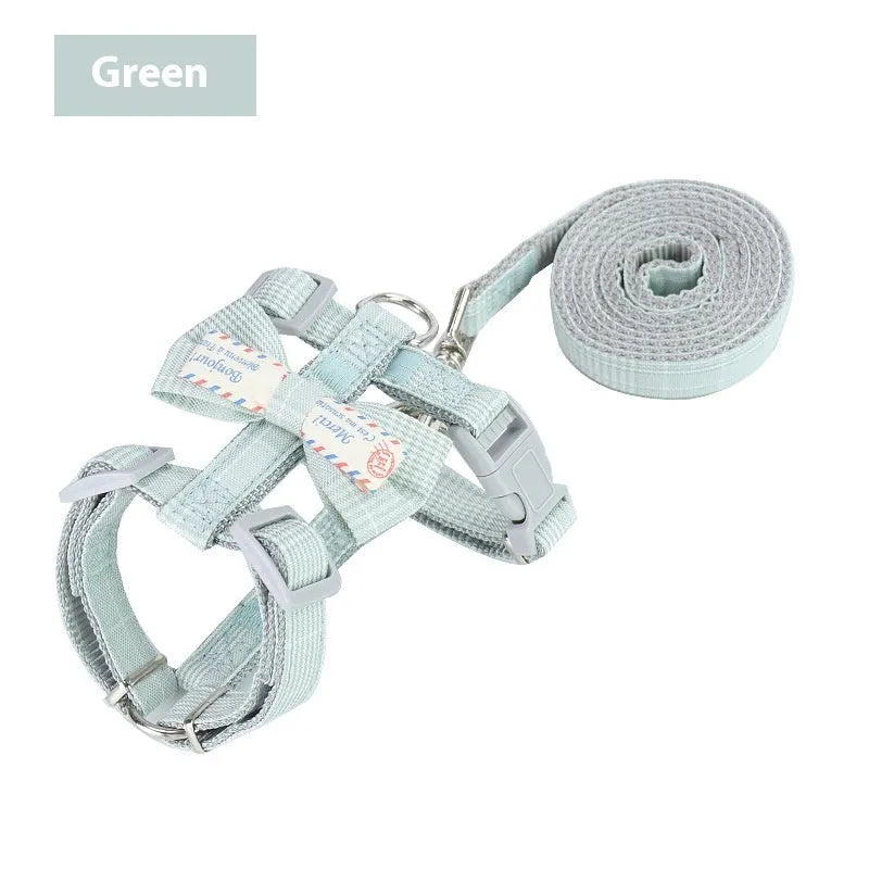 Cat bow pulling rope anti breaking loose adjustable in polyester four colours gray green pink light gray
