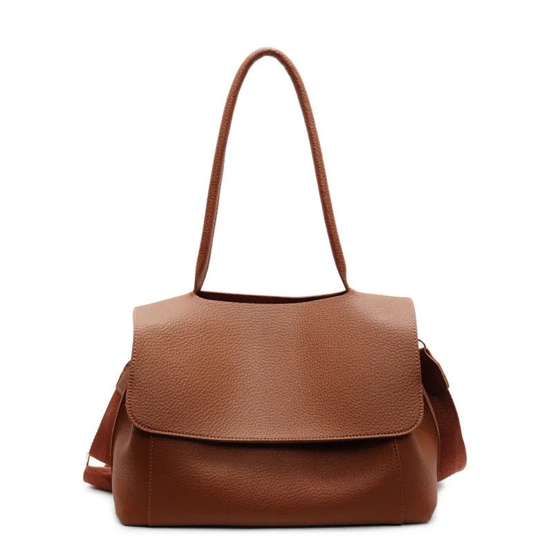 Vintage PU leather tote bag with adjustable double straps in horizontal square shape