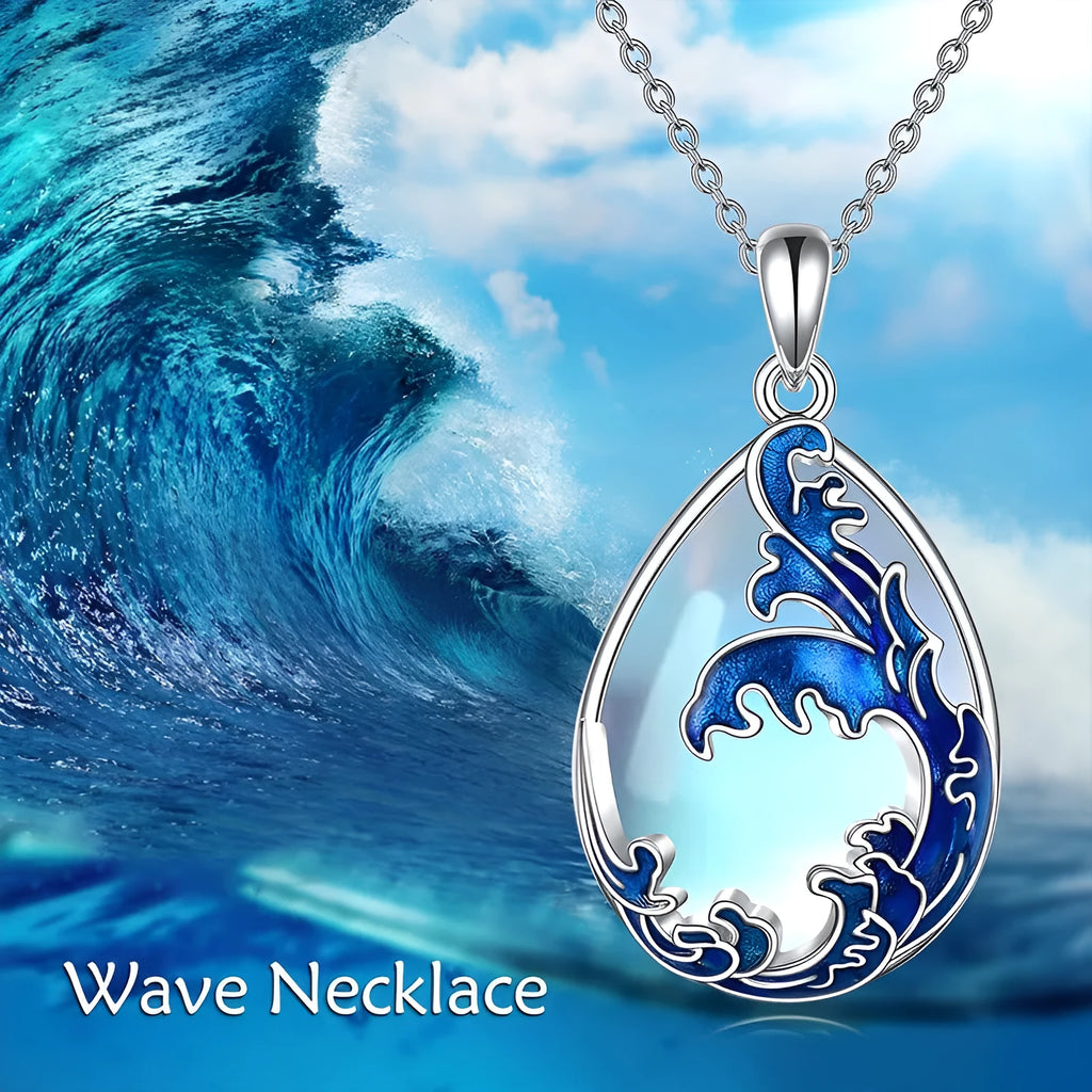Moonstone blue heart pendant necklace for women made from alloy metal