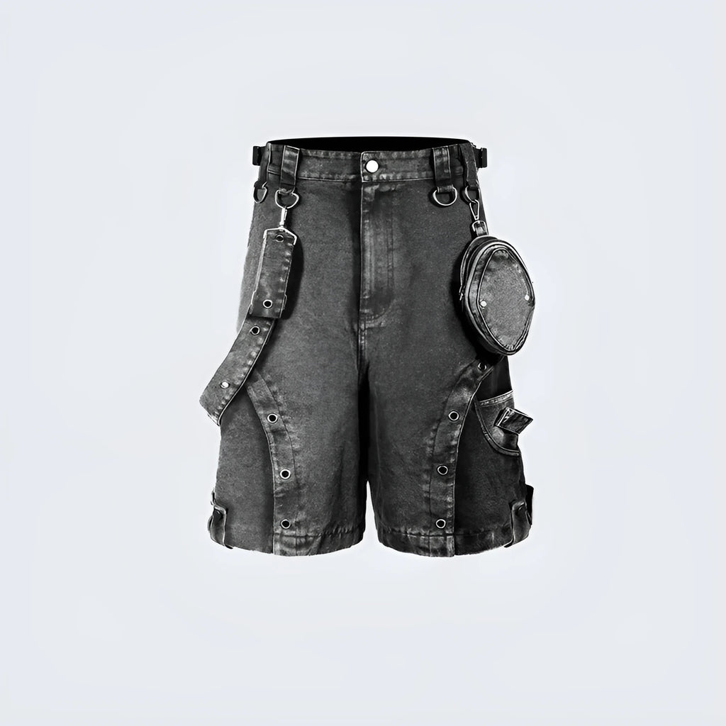 Retro high street loose washed denim shorts with high waist and fifth pants length