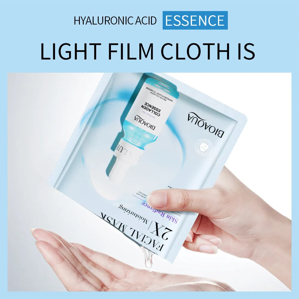 Single-use collagen and hyaluronic acid facial sheet mask with 30g gel serum.