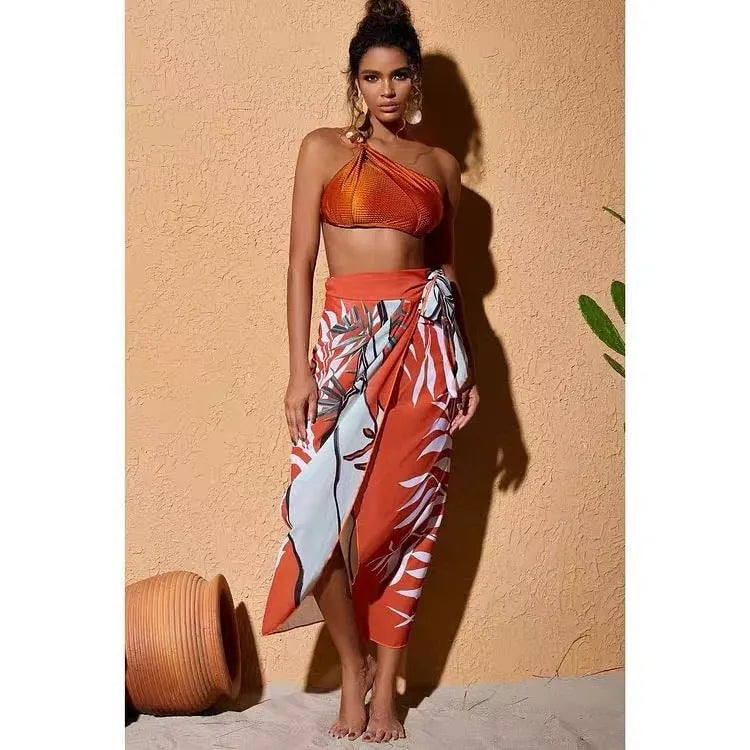 Women's push up high waist bikini swimsuit with chiffon dress cover-up in three colour options