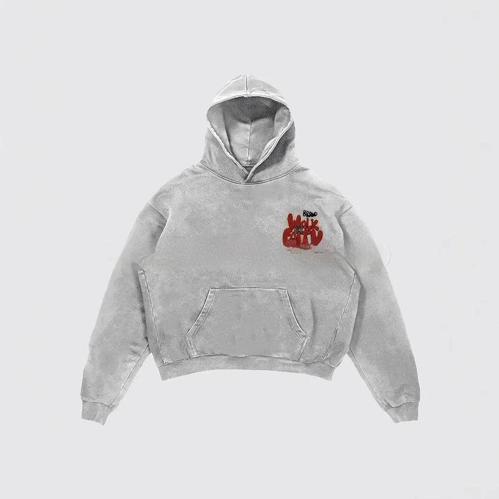 Granny Grey women's hoodie with vintage letter character print on the front.