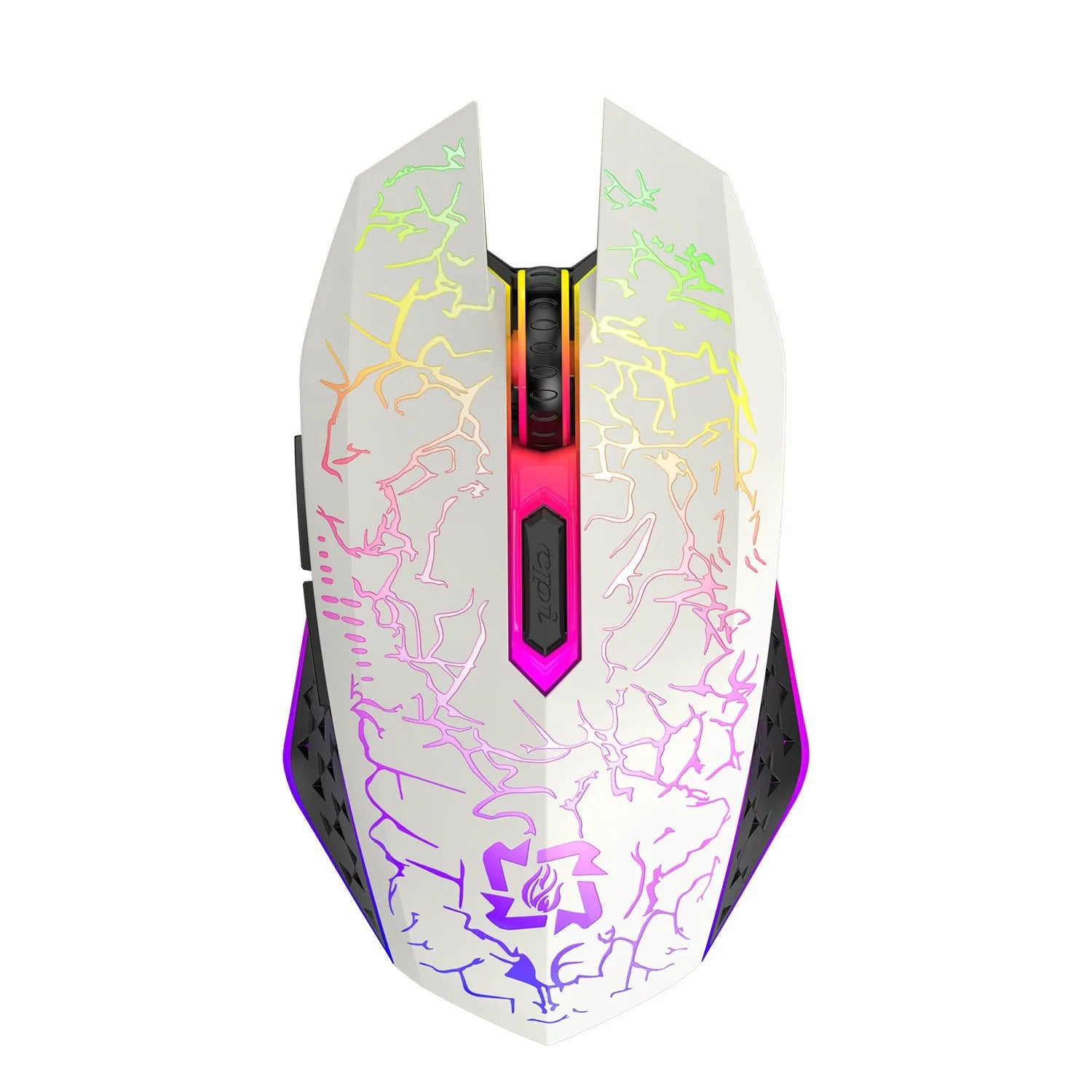 Black and white dual-mode wireless gaming mouse with luminous breathing lights and charging cable