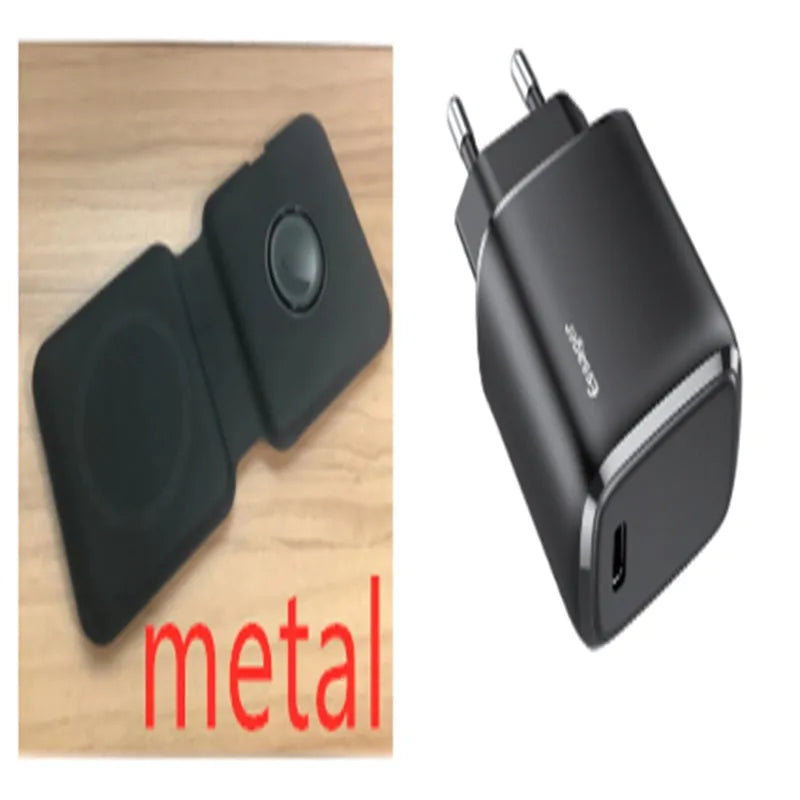 White foldable magnetic wireless charging dock showing dual charging pads for two phones