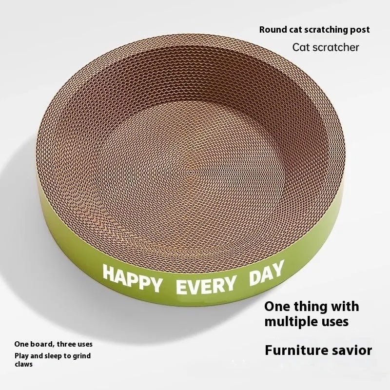 Green round cat scratching board nest with jute fibre surface in two size options