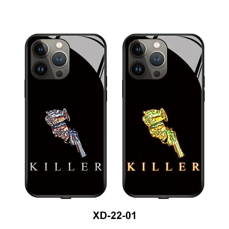 Technology-themed iPhone protective case with TPU and tempered glass construction