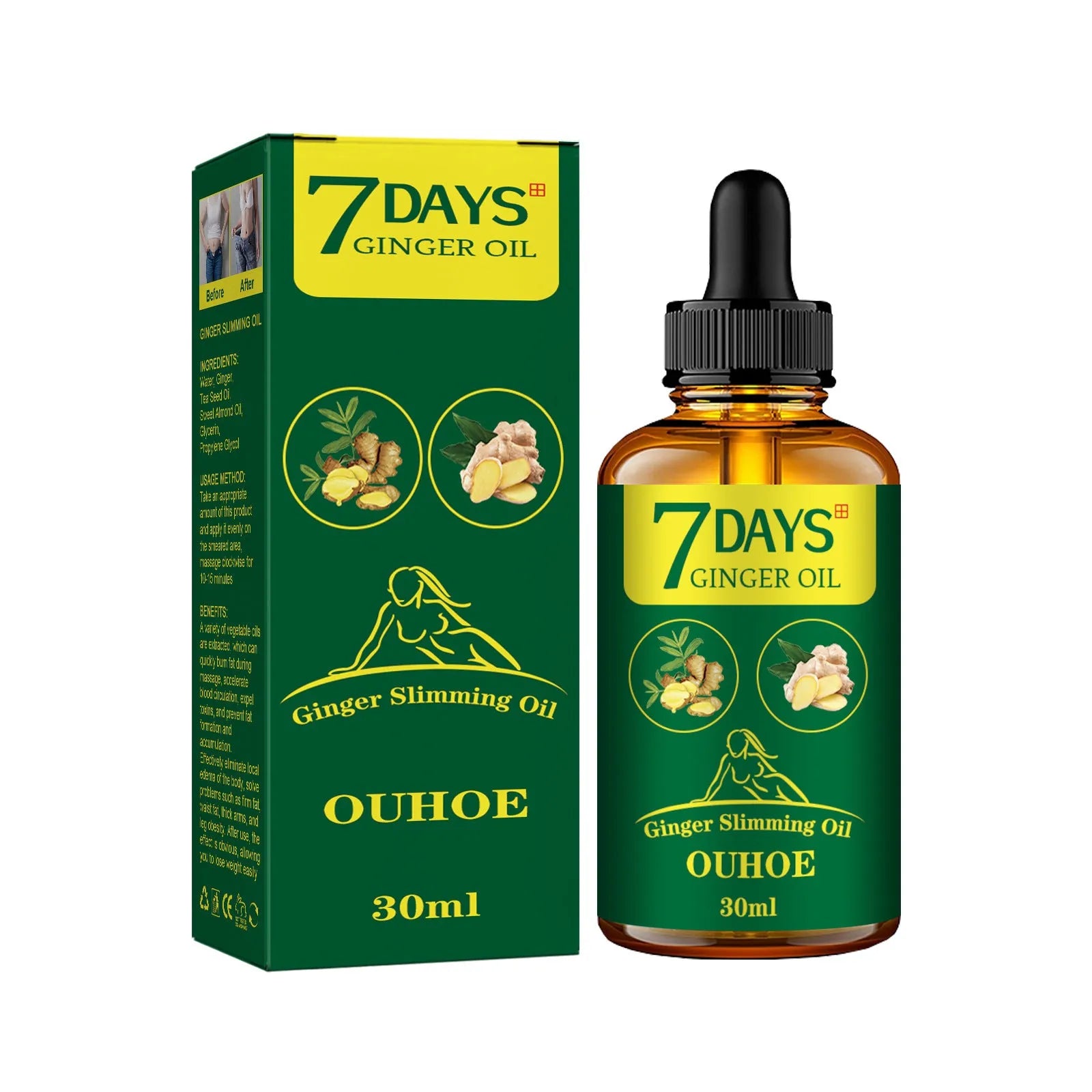 30ml ginger body shaping essential oil bottle for firming and slimming care treatment