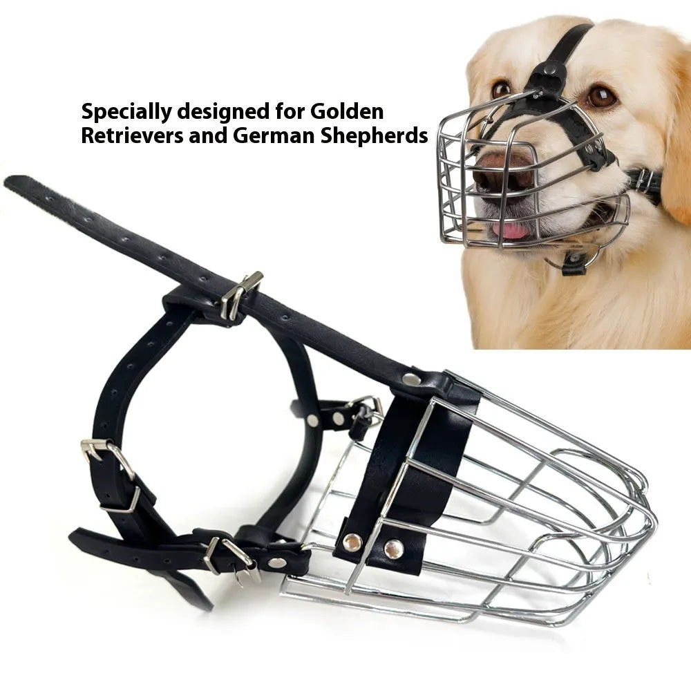 Black metal basket muzzle for Golden Retriever or German Shepherd dogs