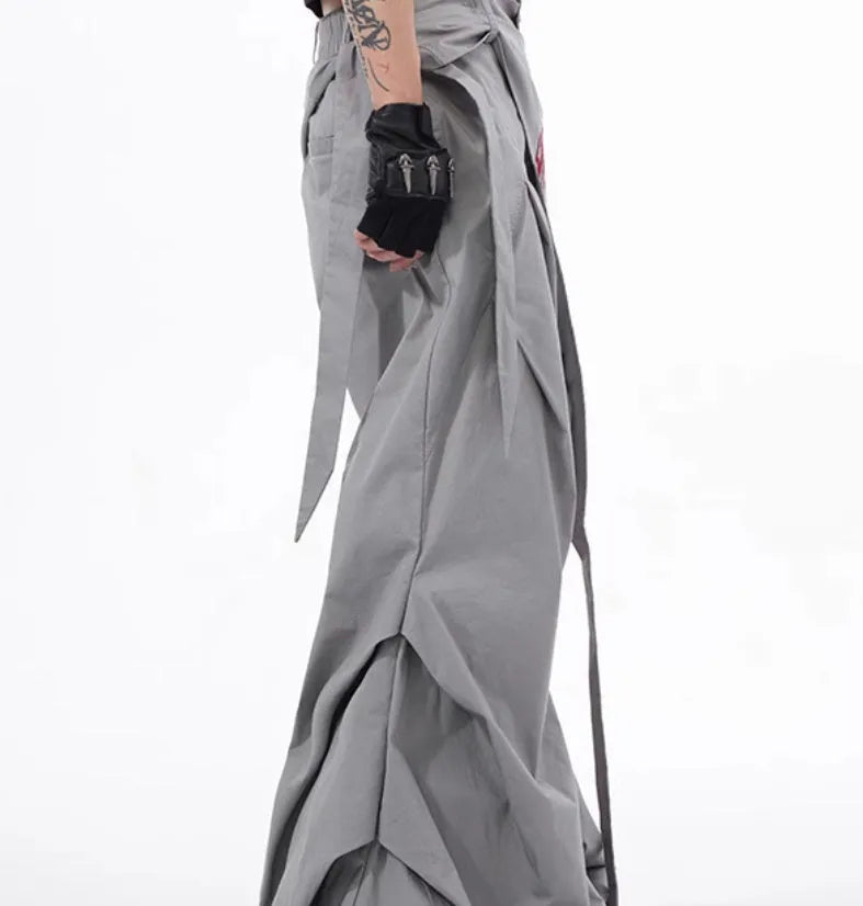 Korean style wide-leg summer pants for boys in black and grey solid colours.