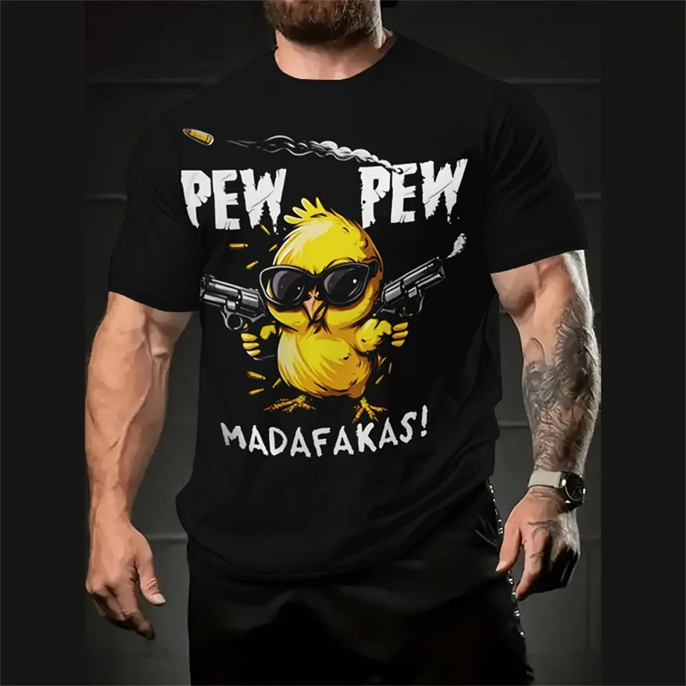 Men's casual loose shirt with cartoon 3D print design, short sleeves, pullover style