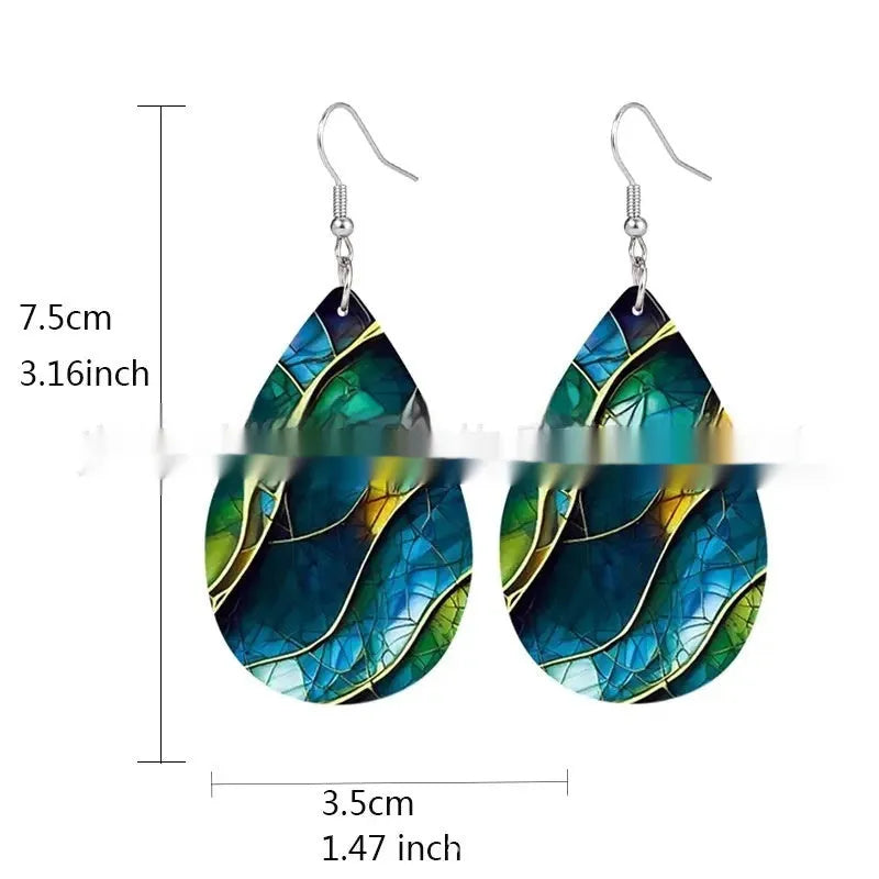 Acrylic drop earrings with printed flat branch knot design in unisex style