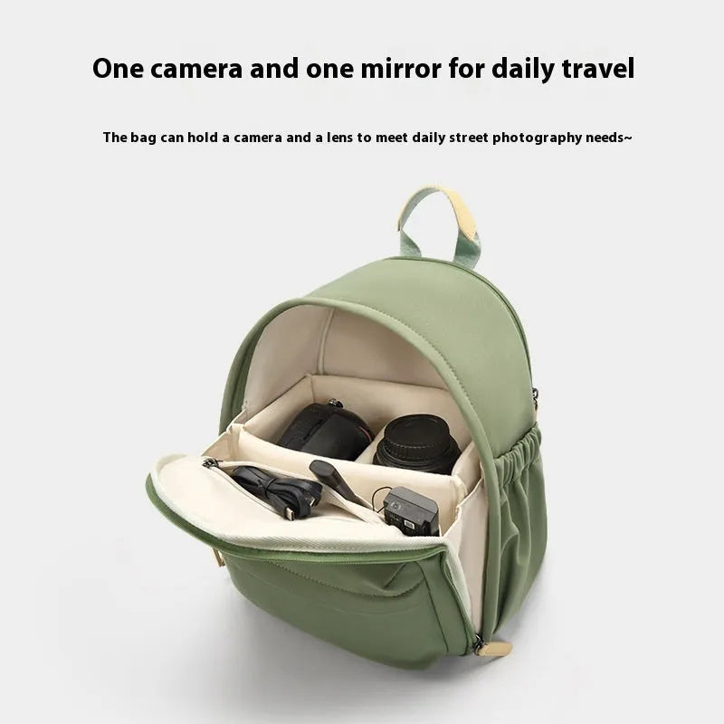 Polyester shoulder camera bag with detachable iPad compartment in black colour with curve belt strap