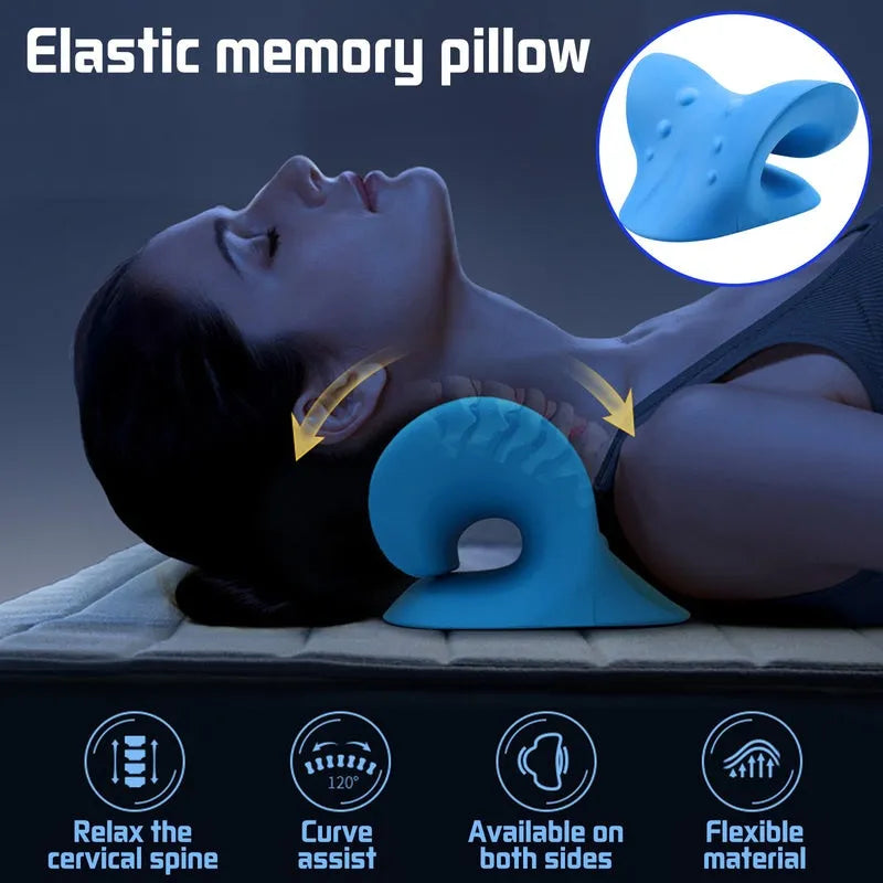 Cervical spine stretch gravity traction neck stretcher pillow in black foam for neck pain relief