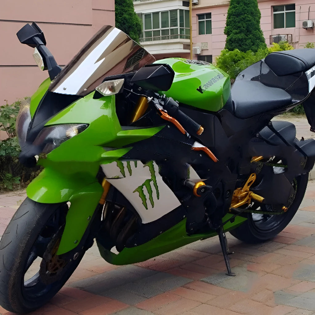 Replacement motorcycle windscreen for Kawasaki ZX-6R and ZX-10R models in blue and brown tint options.