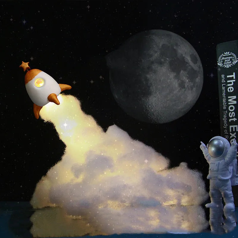 DIY astronaut rocket LED night light kit with warm white lighting and battery/USB power options