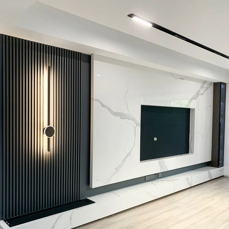 Modern simple bedside strip wall lamp with acrylic shade and three-colour LED lighting in grid-free pole design