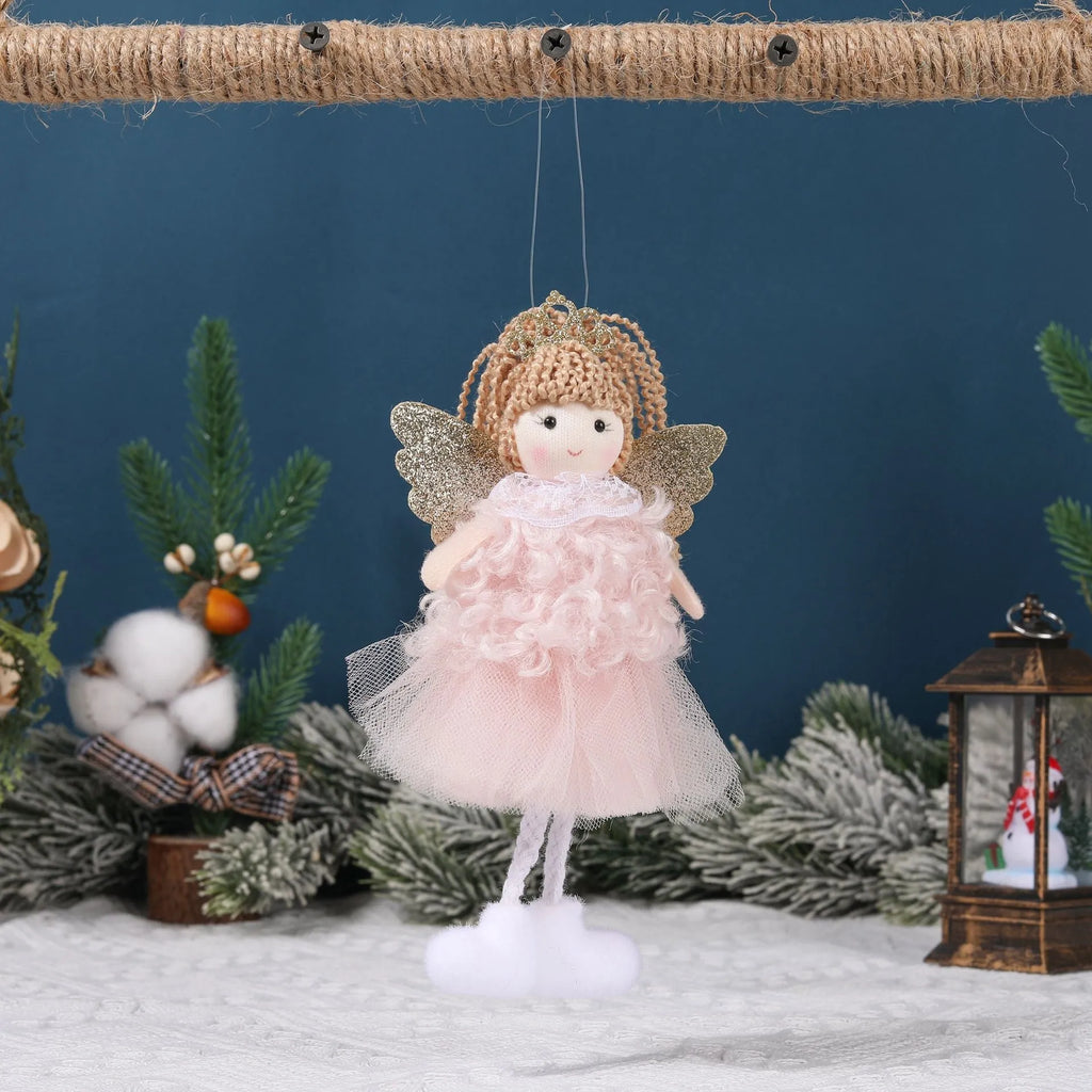 Christmas cartoon angel fabric pendant for girls' high ponytail hair in white, pink, or khaki style