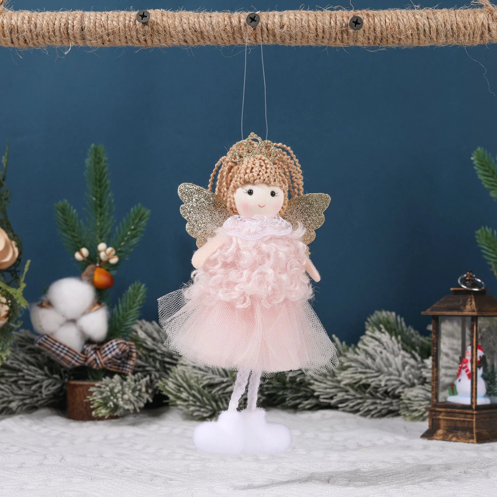 Christmas cartoon angel fabric pendant for girls' high ponytail hair in white, pink, or khaki style