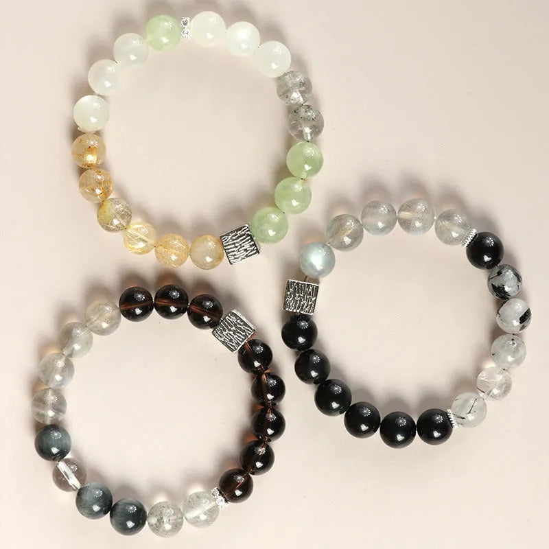 Khaki crystal couple bracelet with geometric Chinese style design measuring 10mm