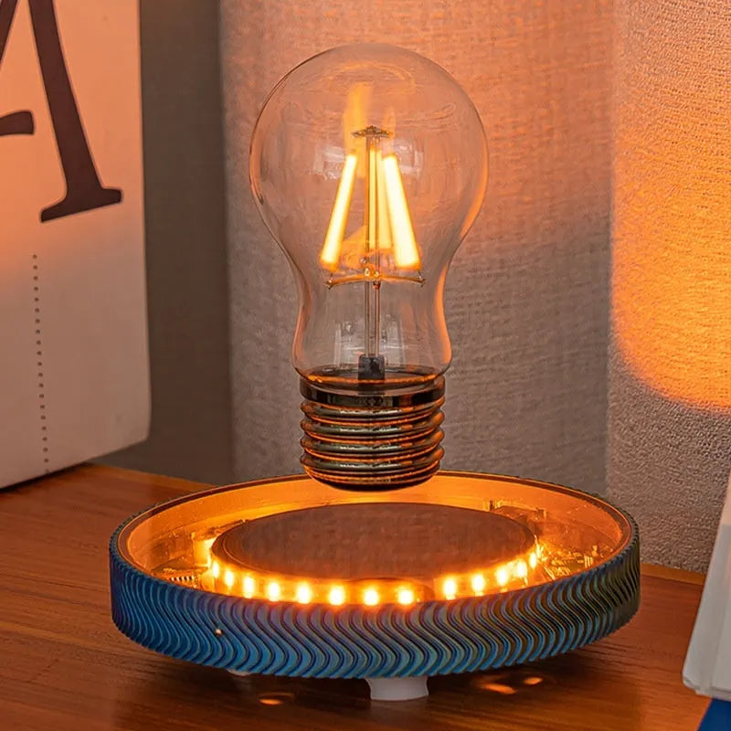 Magnetic suspension moon night lamp floating above its base with soft white glow.