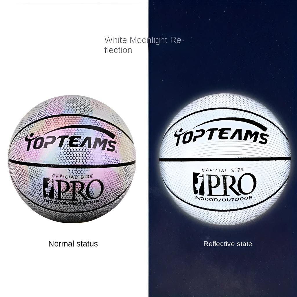 Creative fluorescent basketball size 7 with holographic reflective surface in chroma colour
