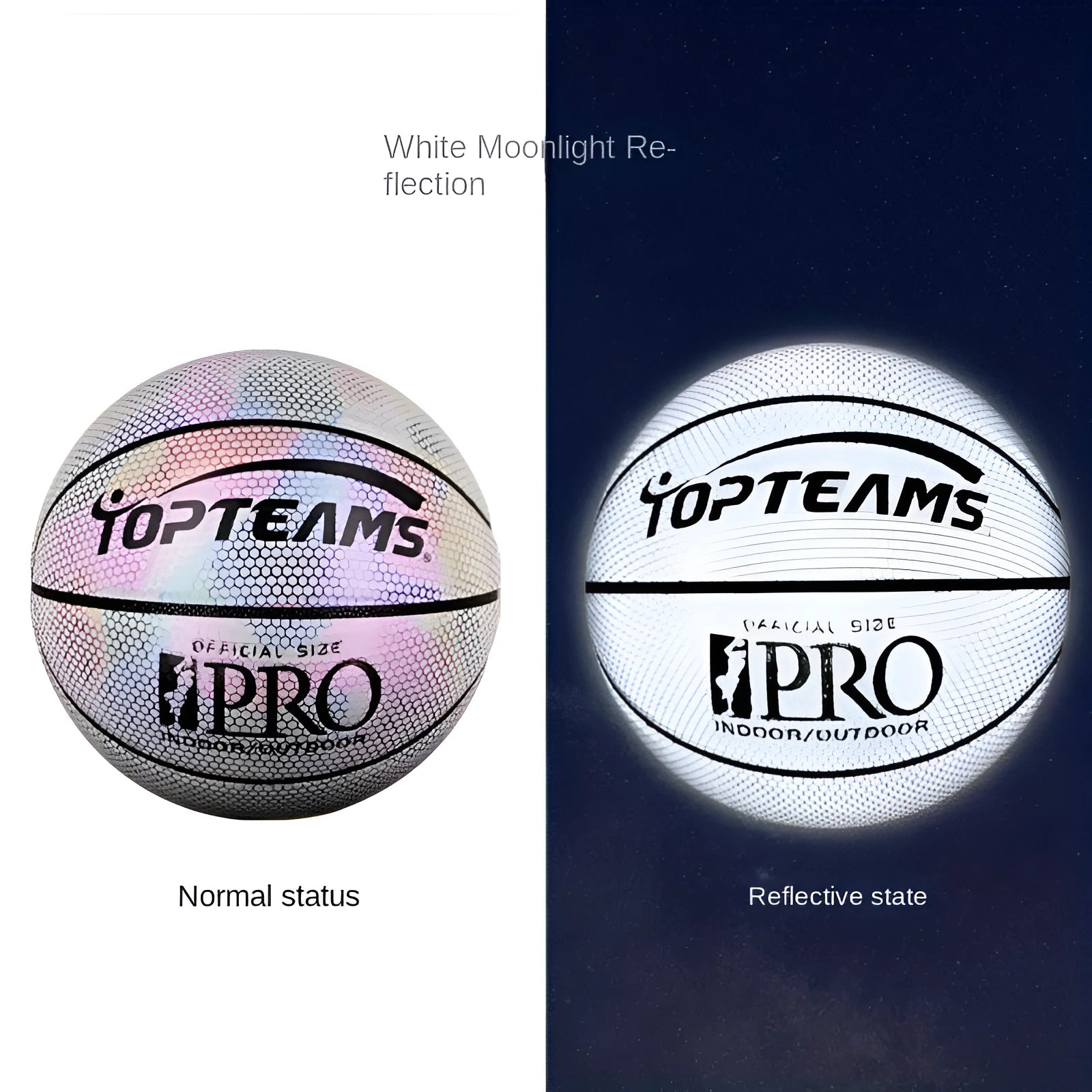 Creative fluorescent basketball size 7 with holographic reflective surface in chroma colour