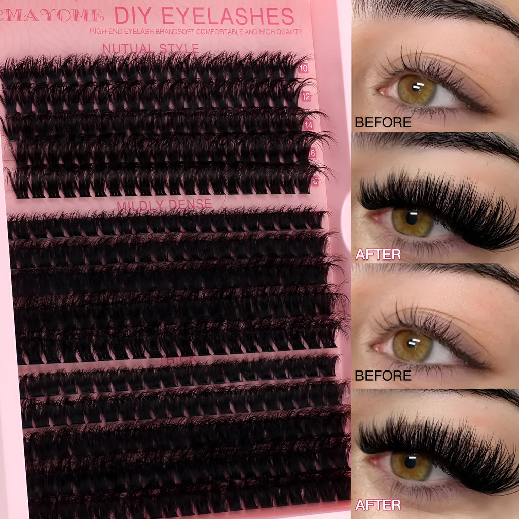 DIY false eyelashes extension suit showing segment single cluster lashes and included tweezers