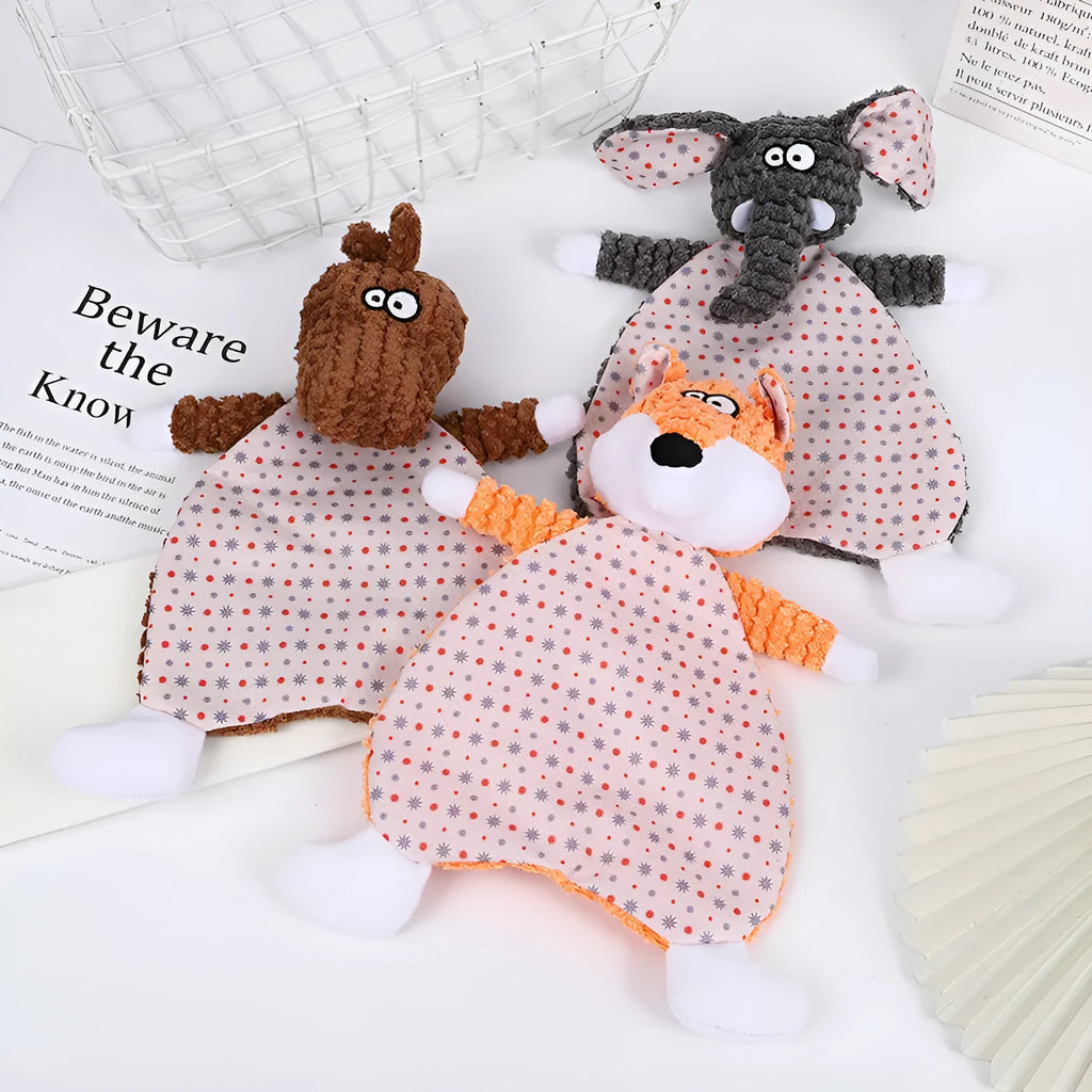 Brown fox elephant design pet stuffed toy with bite-resistant velvet material and squeaker feature