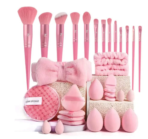 Beauty tools combination set with hydrophilic non-latex sponges in brown, pink and purple colour options