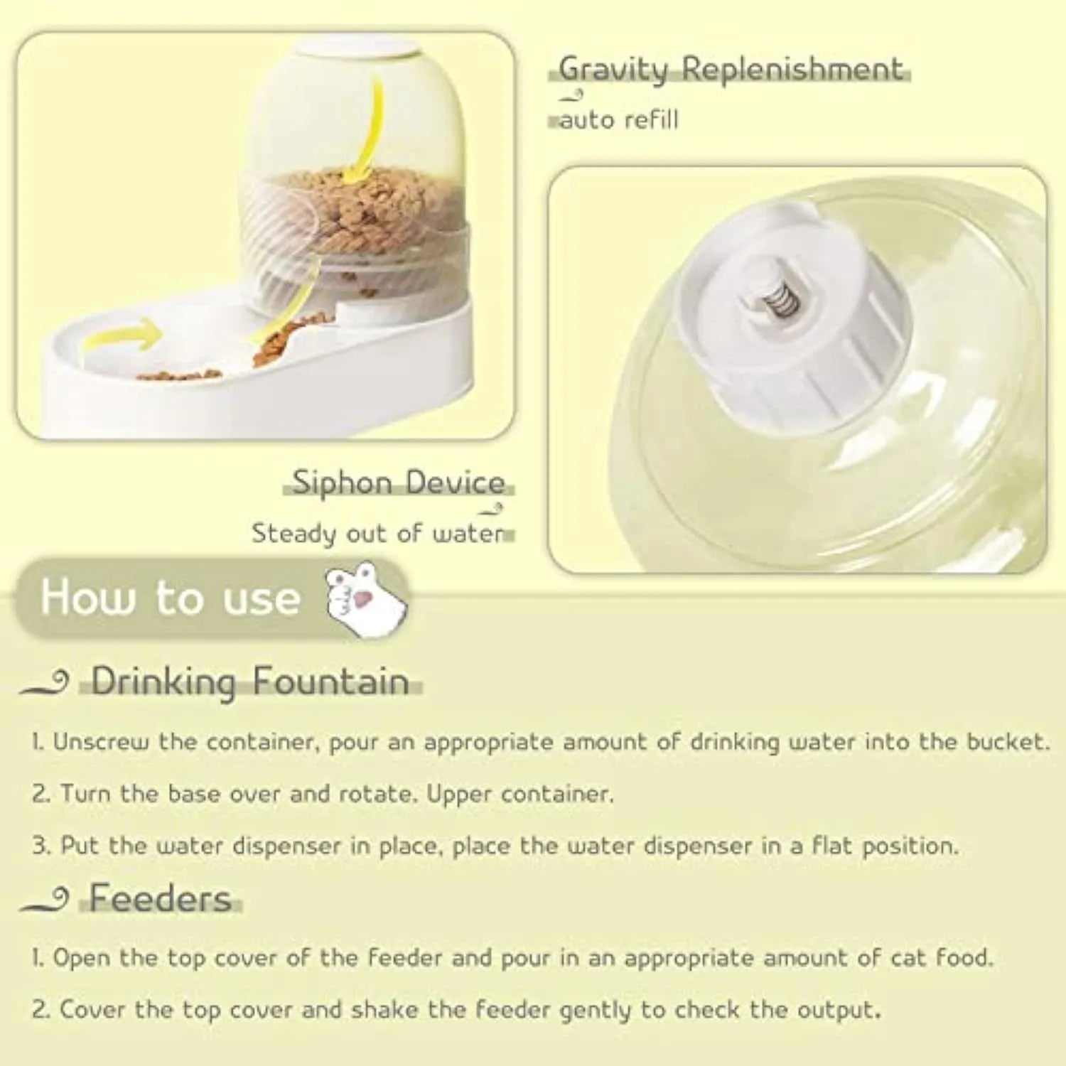 White automatic cat feeder and water dispenser set with 2 litre capacity gravity system