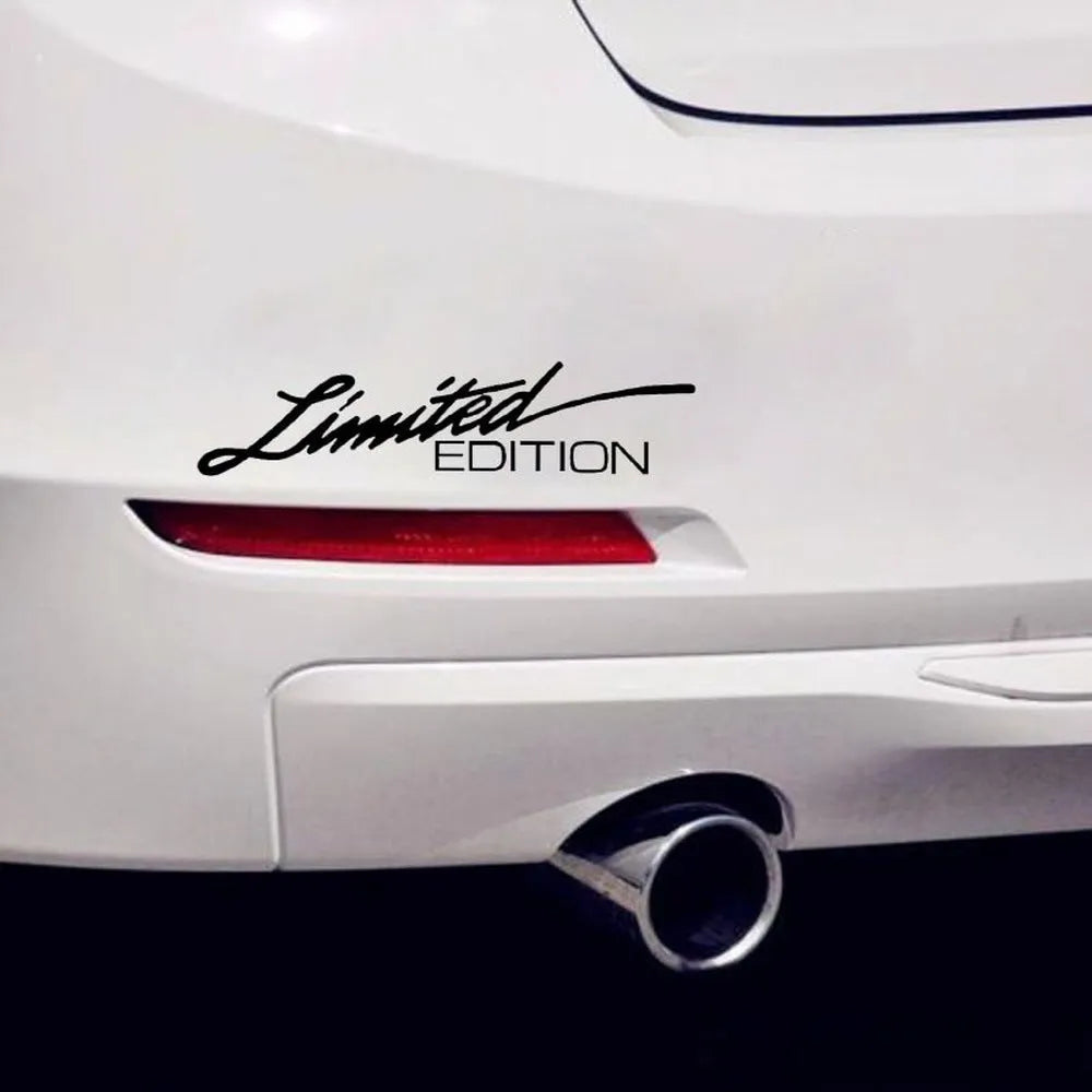 British style reflective plastic bumper sticker, 16cm long, shown in black, white and colourful options.