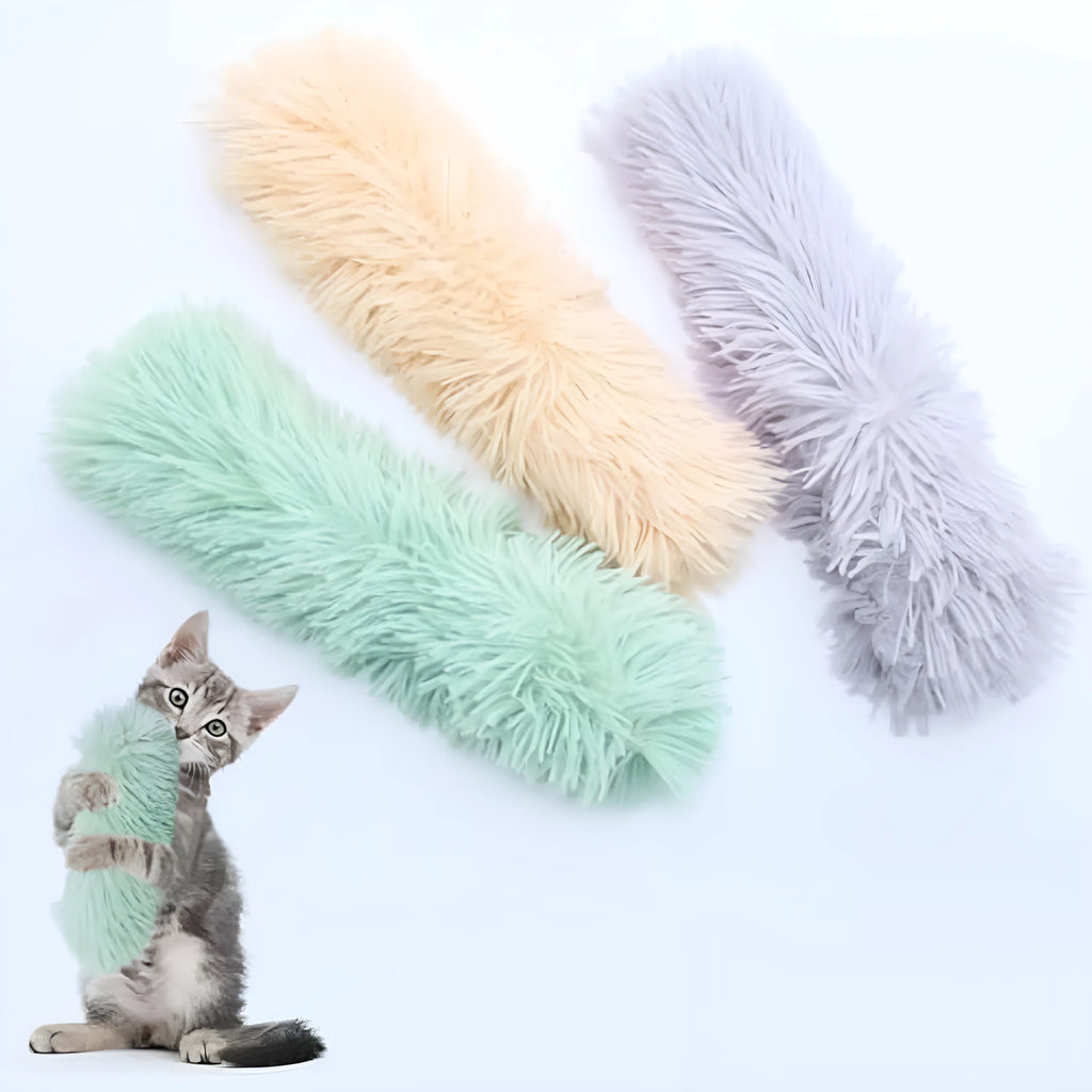 Soft plush cat pillow toy in assorted colours with crinkle sound and natural catnip inside.
