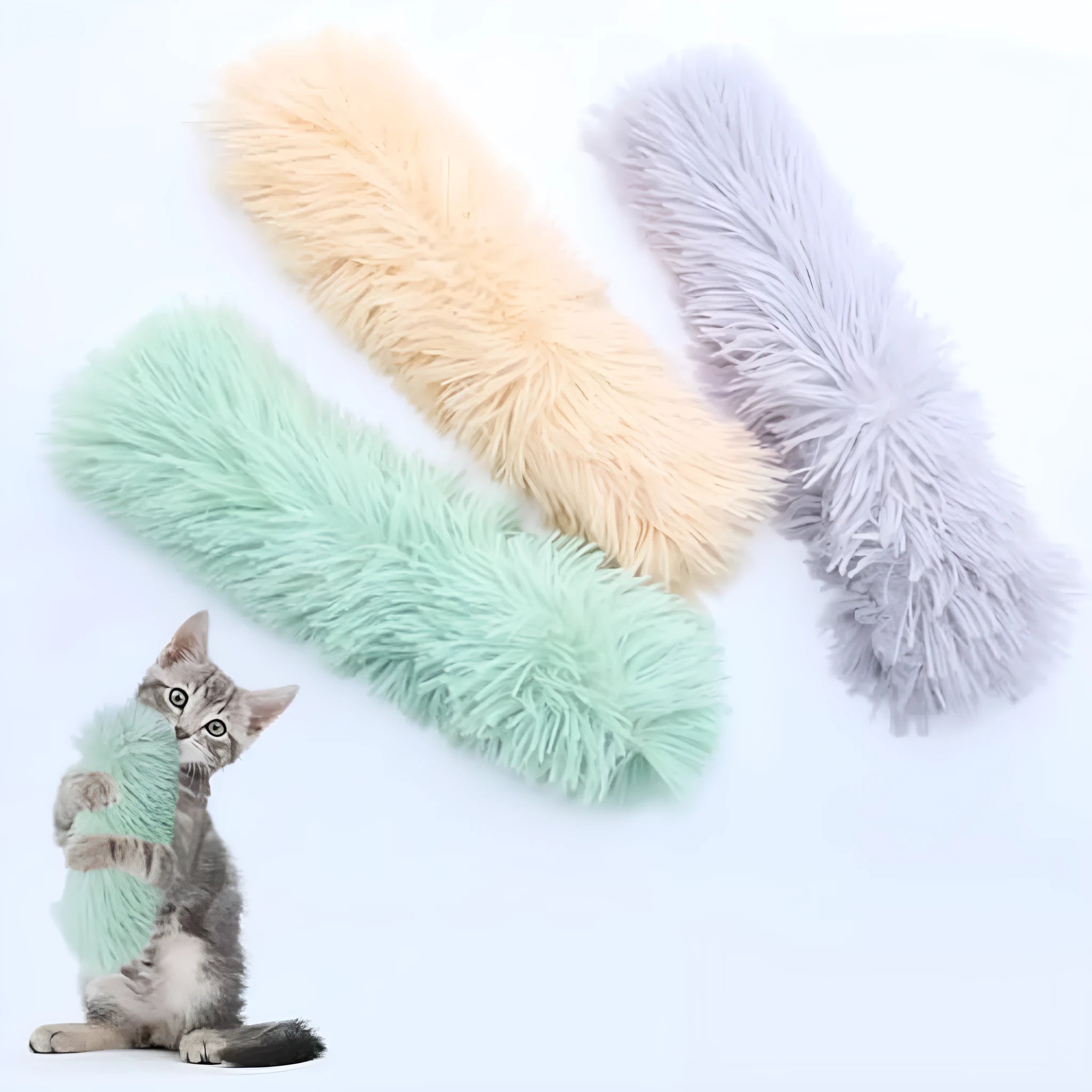 Soft plush cat pillow toy in assorted colours with crinkle sound and natural catnip inside.
