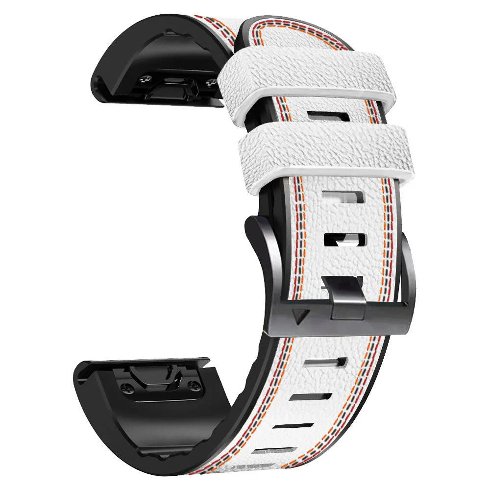 Quick release silicone leather watchband for Garmin Fenix smartwatches in multiple colours