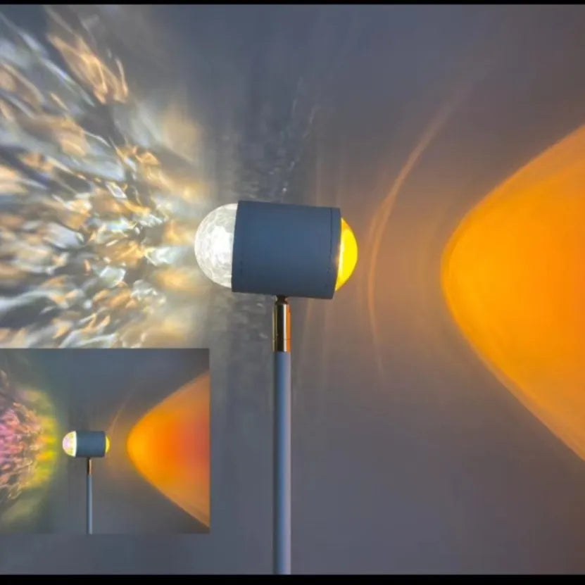 Modern minimalist water wave projection floor lamp with sunset red colour and PMMA lampshade