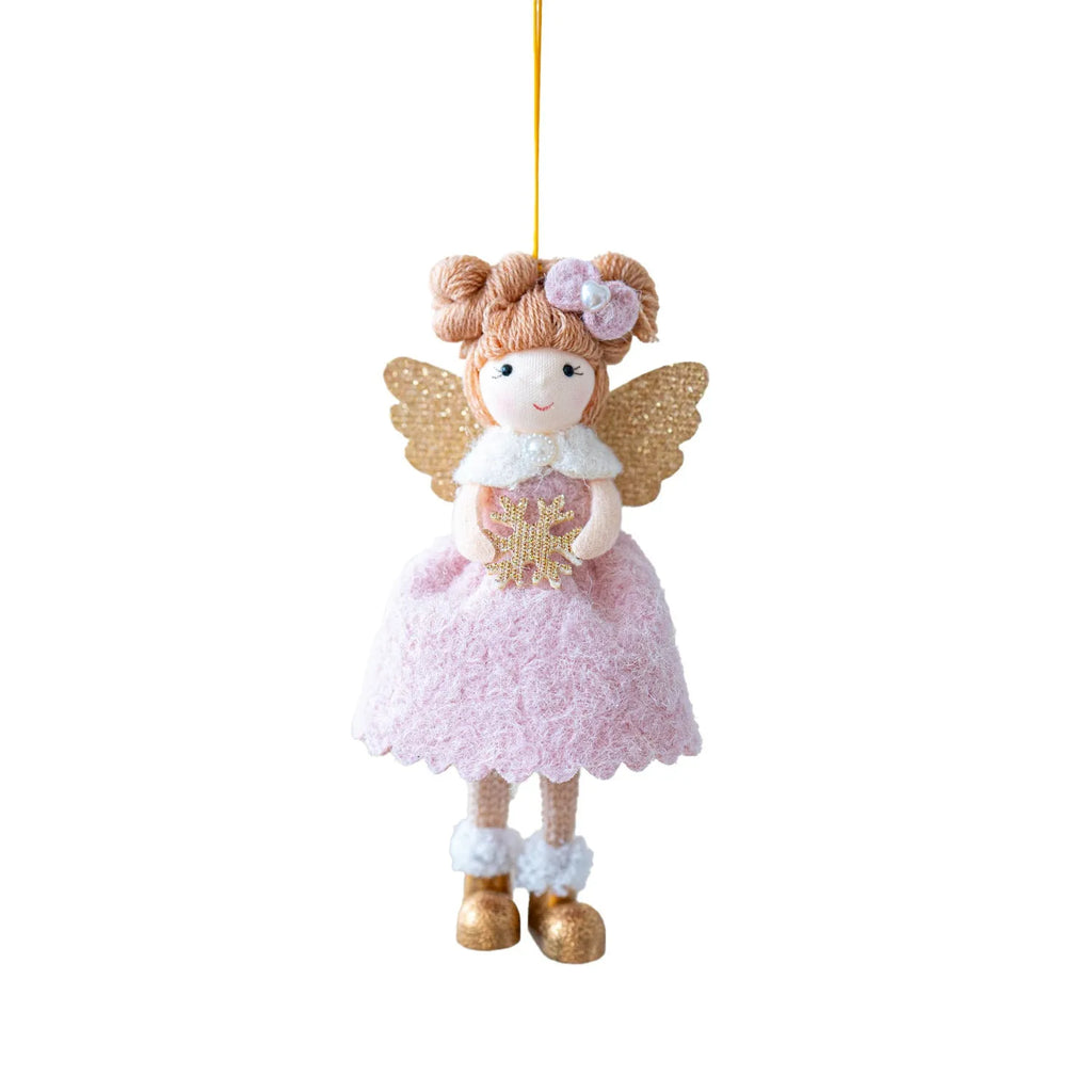 Pink and white cloth angel wings plush pendant Christmas tree ornament