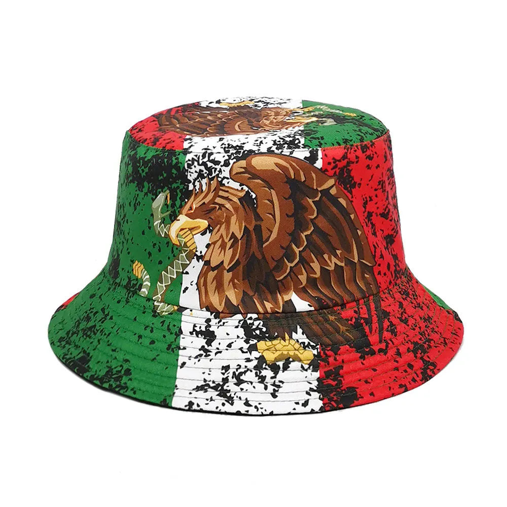 Retro eagle pattern bucket hat in polyester with dome crown design