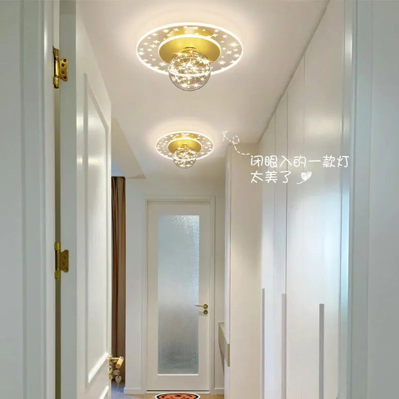 Modern slim LED ceiling lamp for corridors in gold, black, or white finish with dimmable light.
