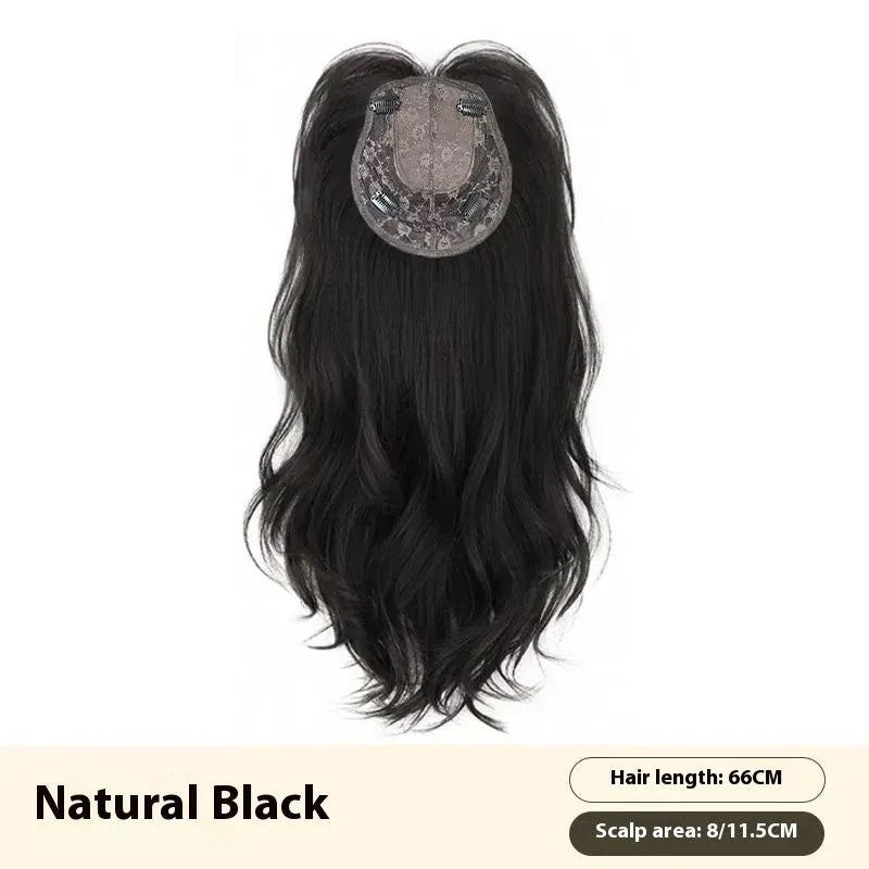 Ladies black 65cm big wave high temperature fiber wig set for crown volume increase