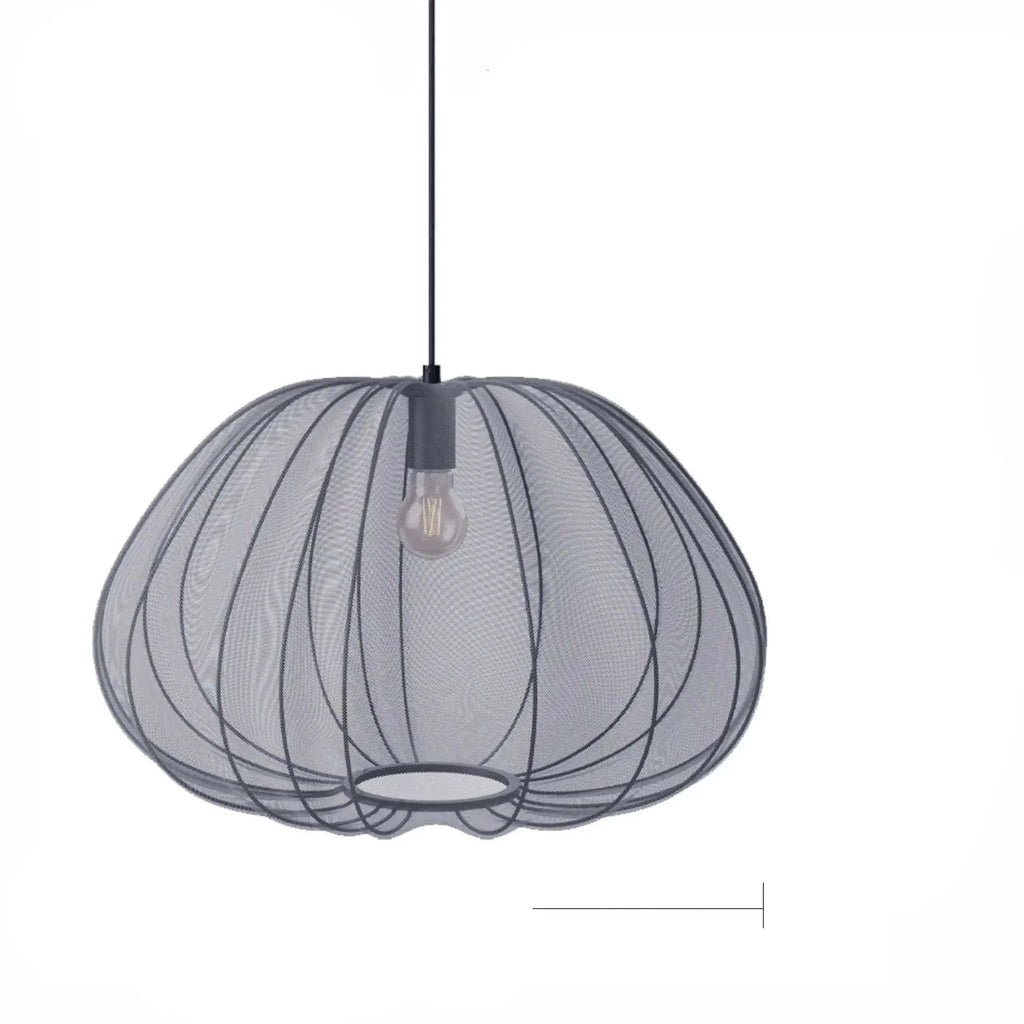 Japanese style net pumpkin ceiling lamp in white or grey blue with iron construction and branch design