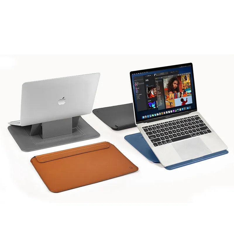 PU leather tablet computer bag in dark blue with soft handle and hook-and-loop closure for 13.3 to 16 inch laptops